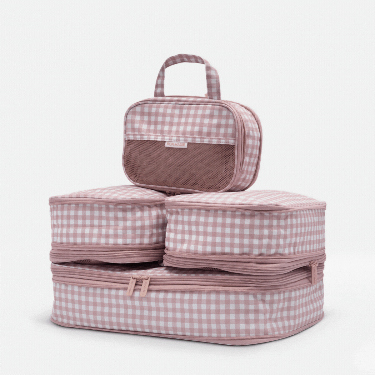 Space-Saving Compression Packing Cube Set of 4 - Milk Tea Gingham