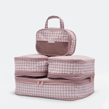 Space-Saving Compression Packing Cube Set of 4 - Milk Tea Gingham