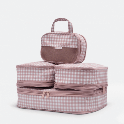 Space-Saving Compression Packing Cube Set of 4 -- Milk Tea Gingham
