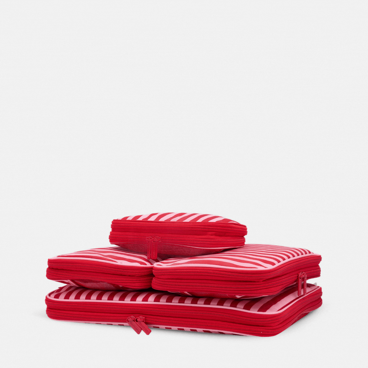 Space-Saving Compression Packing Cube Set of 4 - Pink/Red Stripe