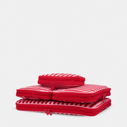Space-Saving Compression Packing Cube Set of 4 - Pink/Red Stripe