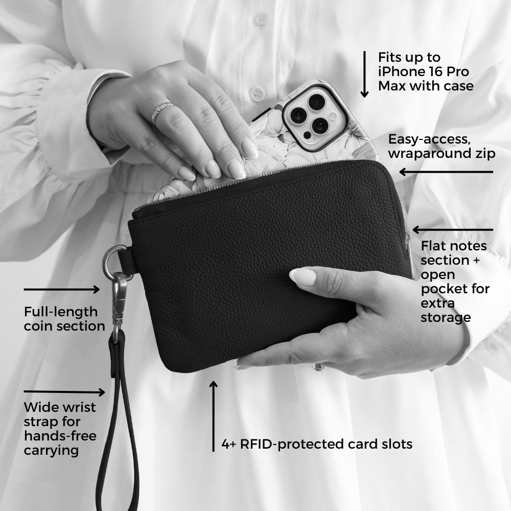 Leather Phone Wallet Pouch -- Black