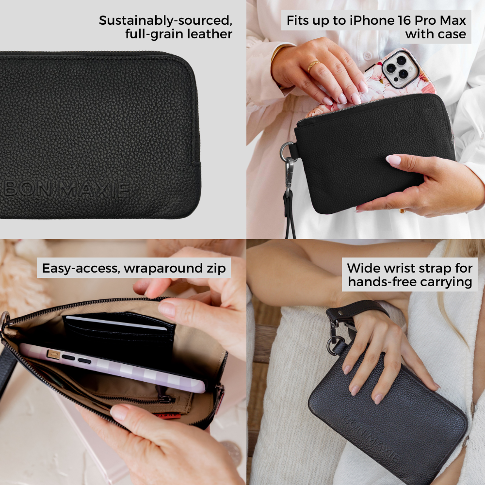 Leather Phone Wallet Pouch -- Black
