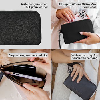 Leather Phone Wallet Pouch -- Black