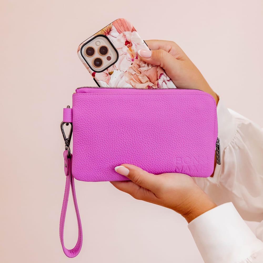 Phone Wallet Pouch - Fuchsia Wallets FUCHSIA BRUSHED GUNMETAL
