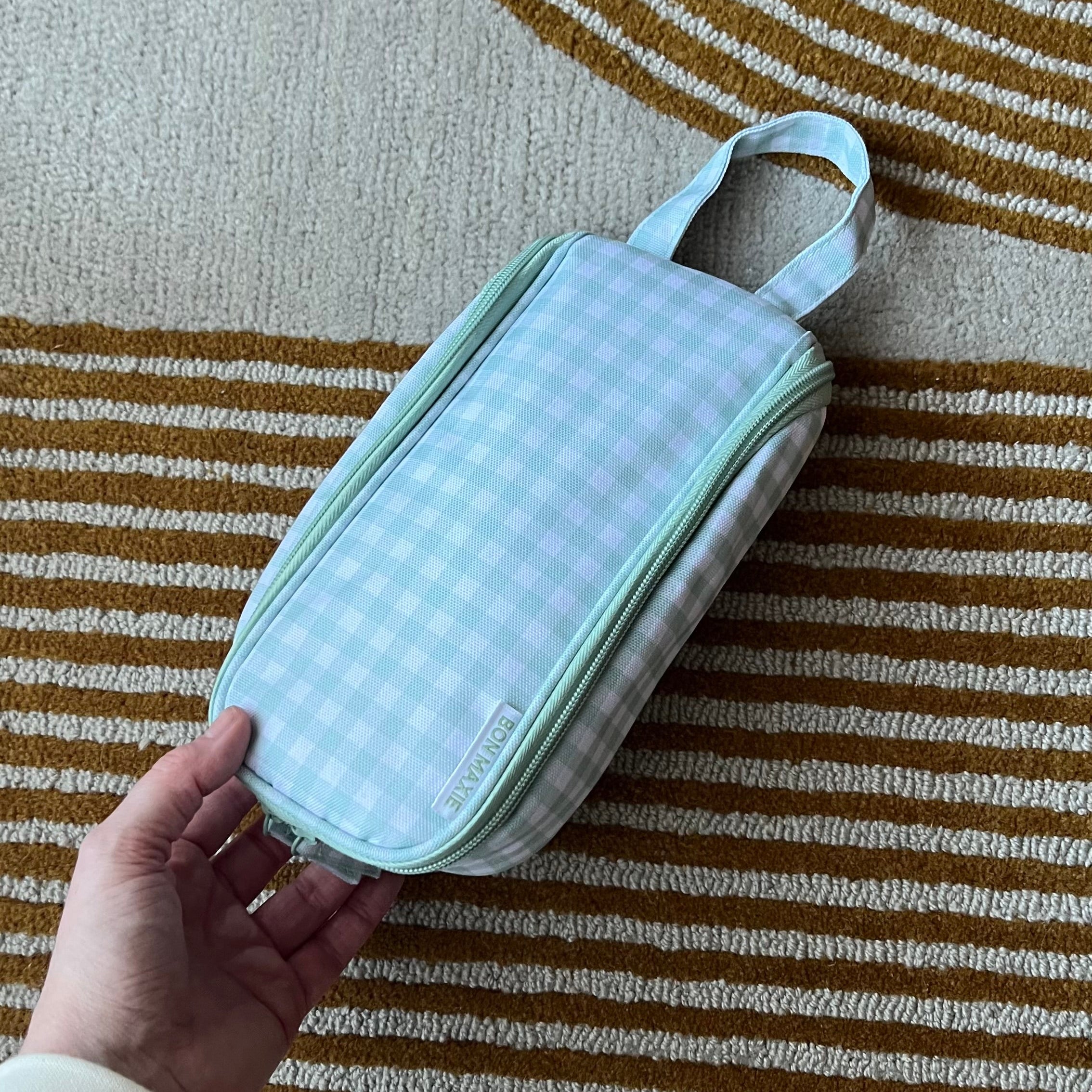 Slimline Toiletry Bag -- Sage Gingham