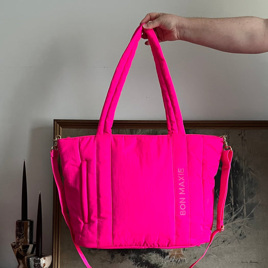 Everyday Tote Bag in washed technical nylon -- Neon Pink