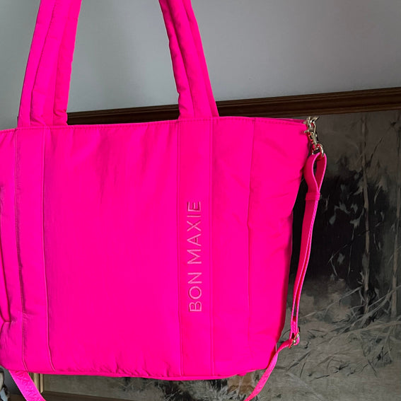 Everyday Tote Bag in washed technical nylon -- Neon Pink