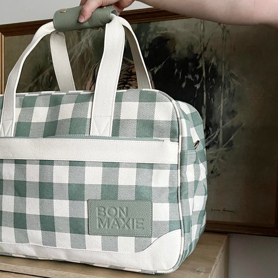 Bon Voyage Weekender Bag -- Sage Gingham
