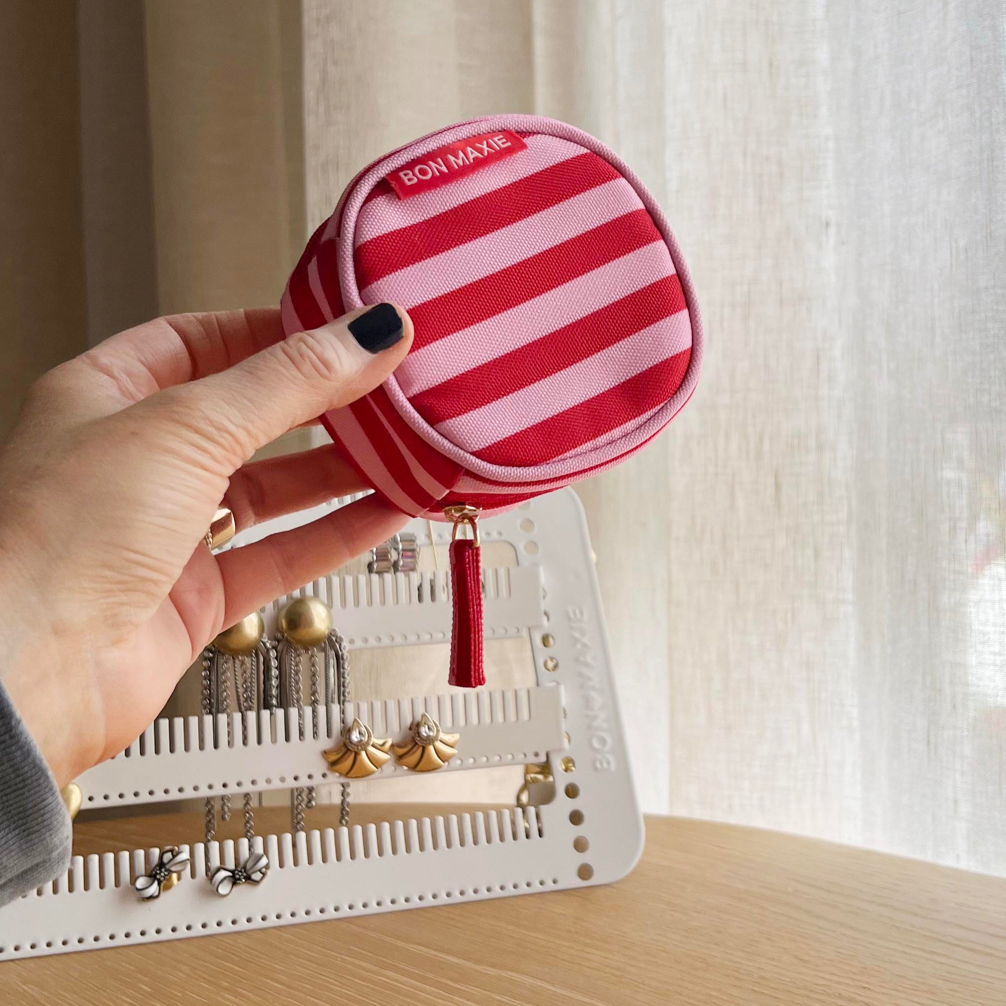 Travel Jewellery Case -- Pink/Red Stripe