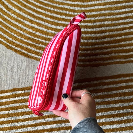 Slimline Hanging Toiletry Bag - Pink/Red Stripe