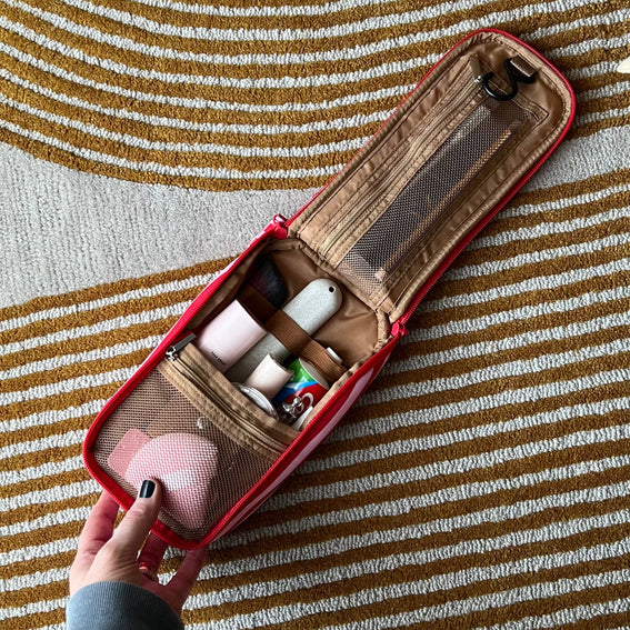 Slimline Hanging Toiletry Bag - Pink/Red Stripe