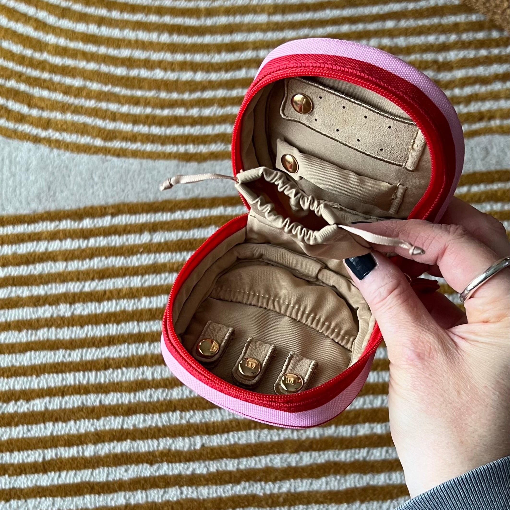 Travel Jewellery Case -- Pink/Red Stripe