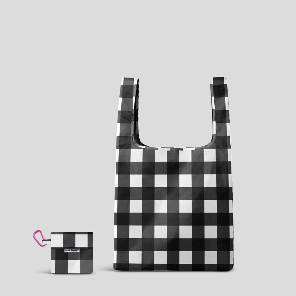 Reusable Shopping Bag - 2 Sizes - Black Large Gingham Reusable Shopping Bags Mini