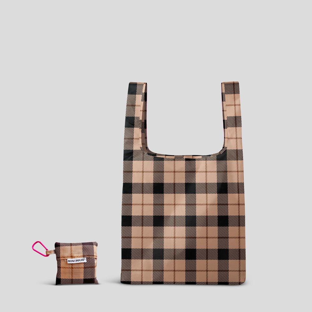 Reusable Shopping Bag - 2 Sizes - Tan Tartan Reusable Shopping Bags Mini