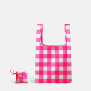 Reusable Shopping Bag with pouch - Neon Pink Gingham (2 sizes)