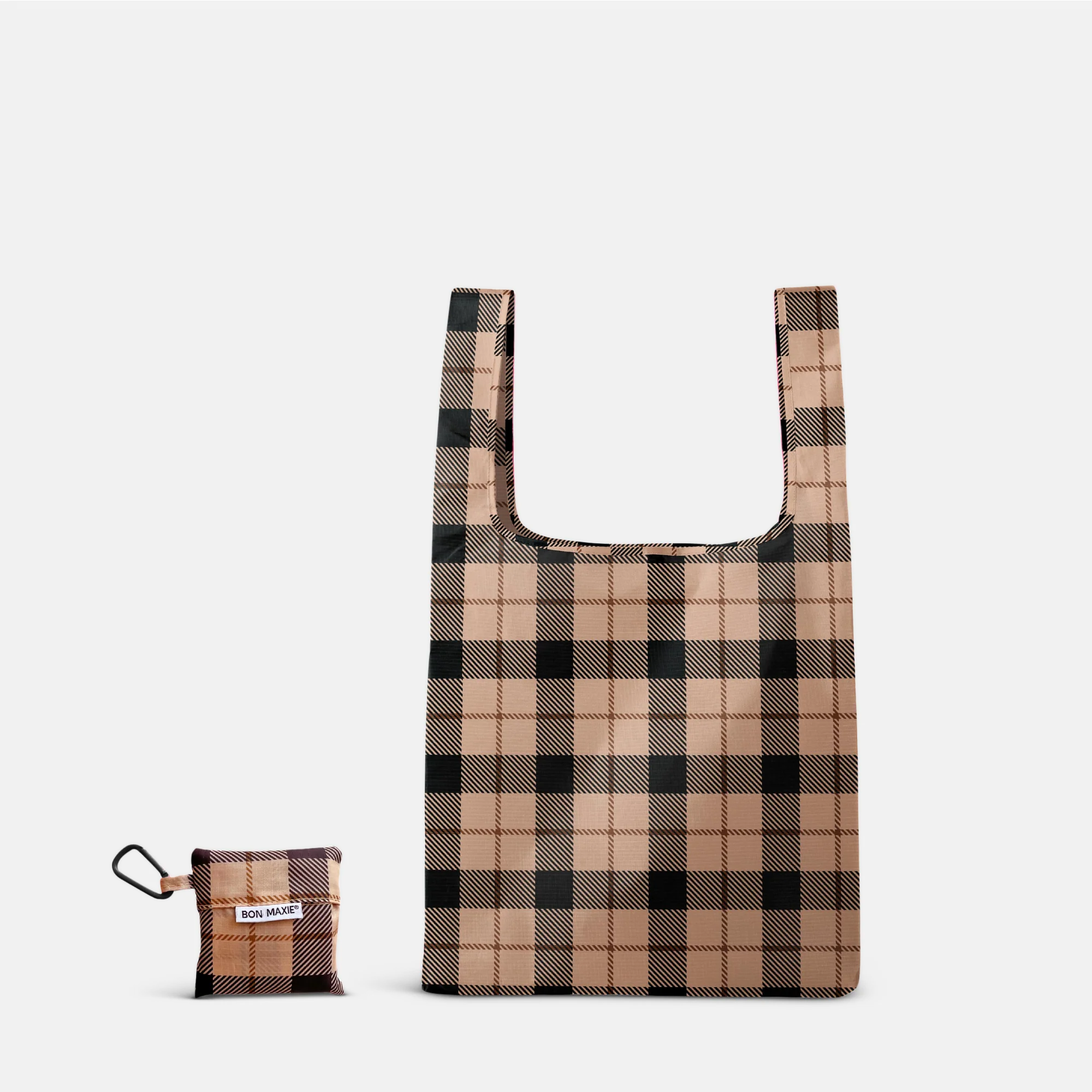 Load video: Reusable Shopping Bag - Tan Tartan Bon Maxie