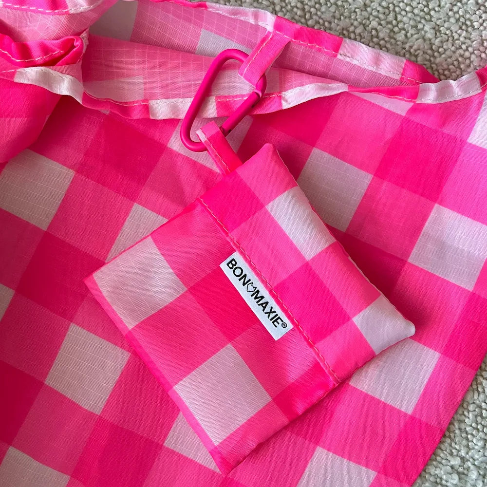 Reusable Shopping Bag - Neon Pink Gingham Bon Maxie