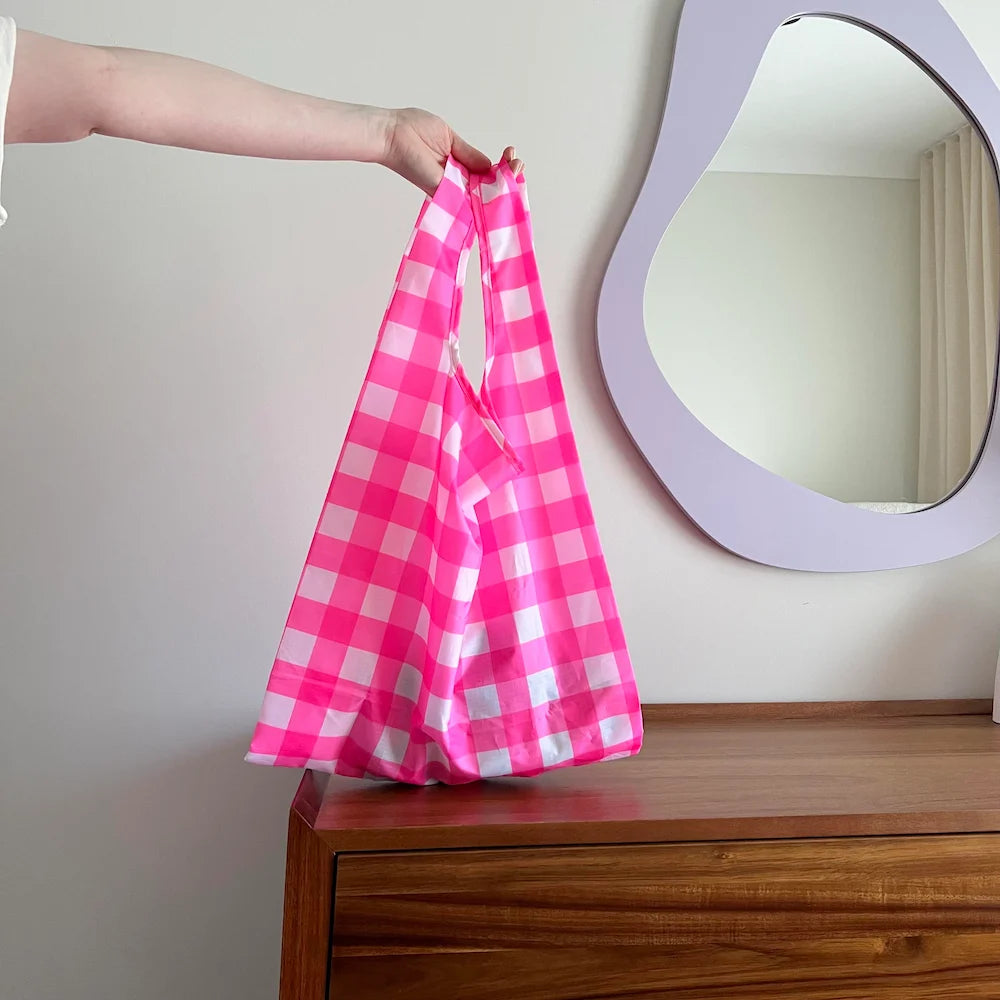 Reusable Shopping Bag - Neon Pink Gingham Bon Maxie