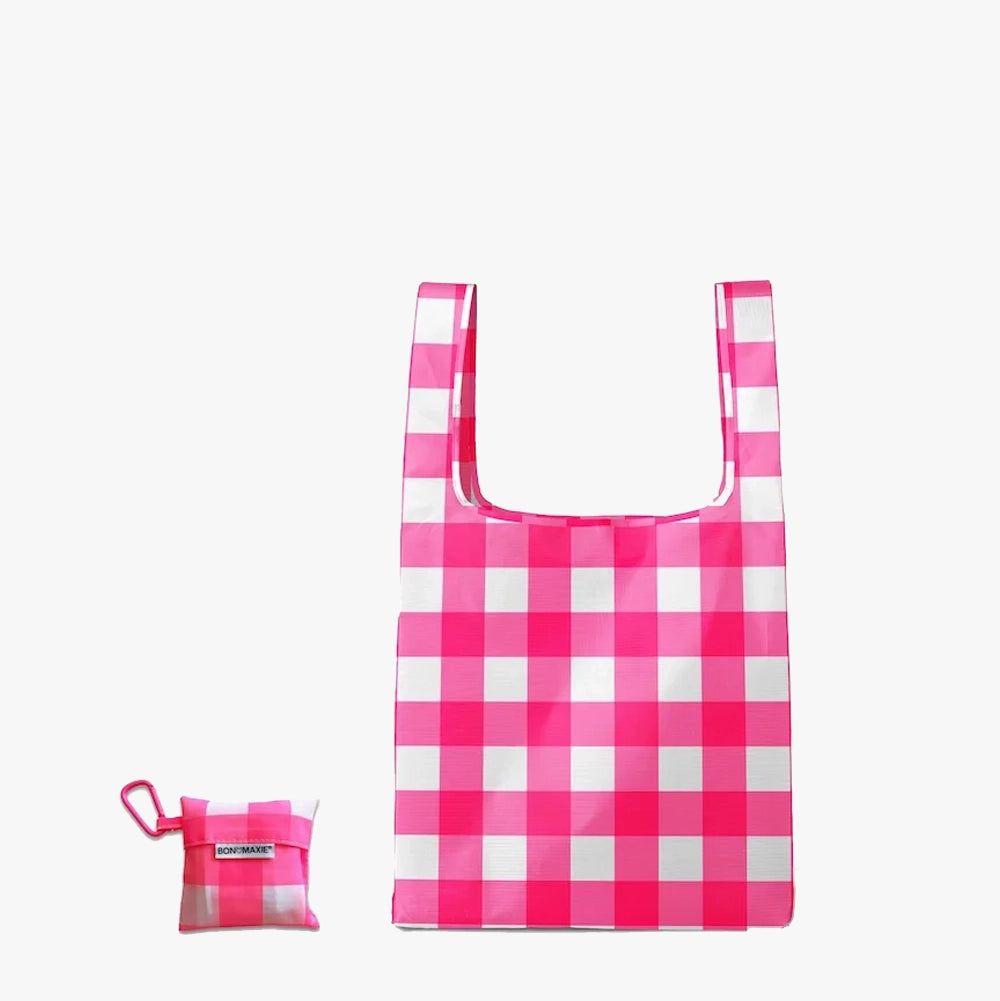 Reusable Shopping Bag - Neon Pink Gingham - 2 Sizes