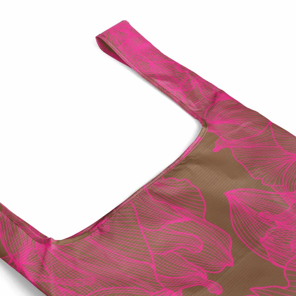 Reusable Shopping Bag - 2 Sizes - Neon Pink / Tan Floral Reusable Shopping Bags Mega