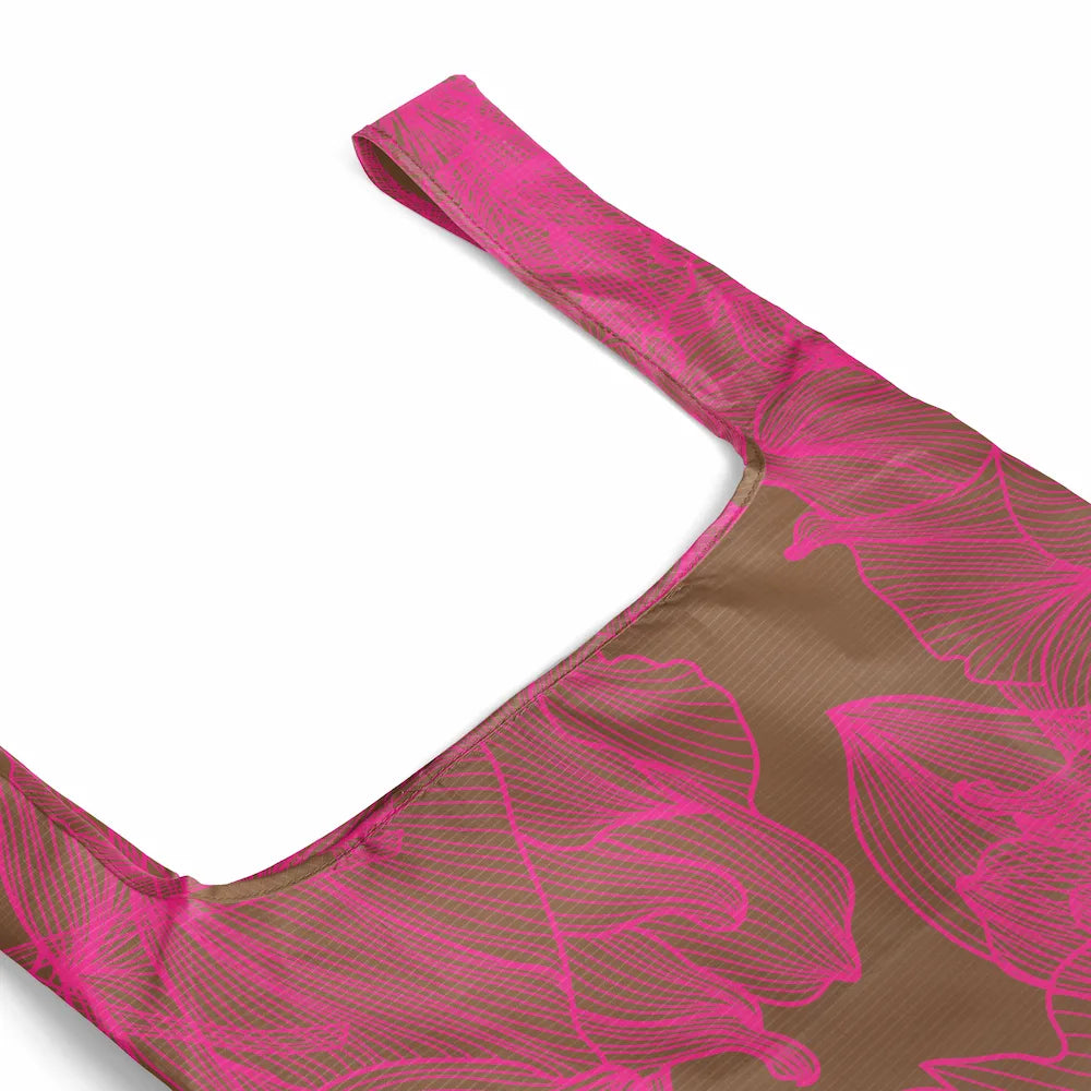 Reusable Shopping Bag - Neon Pink / Tan Floral Bon Maxie