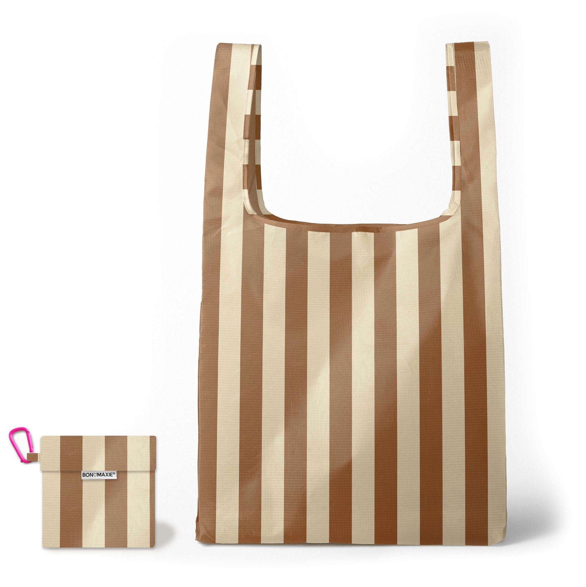 Reusable Shopping Bag - 2 Sizes - Tan/Beige Stripe Reusable Shopping Bags Mega