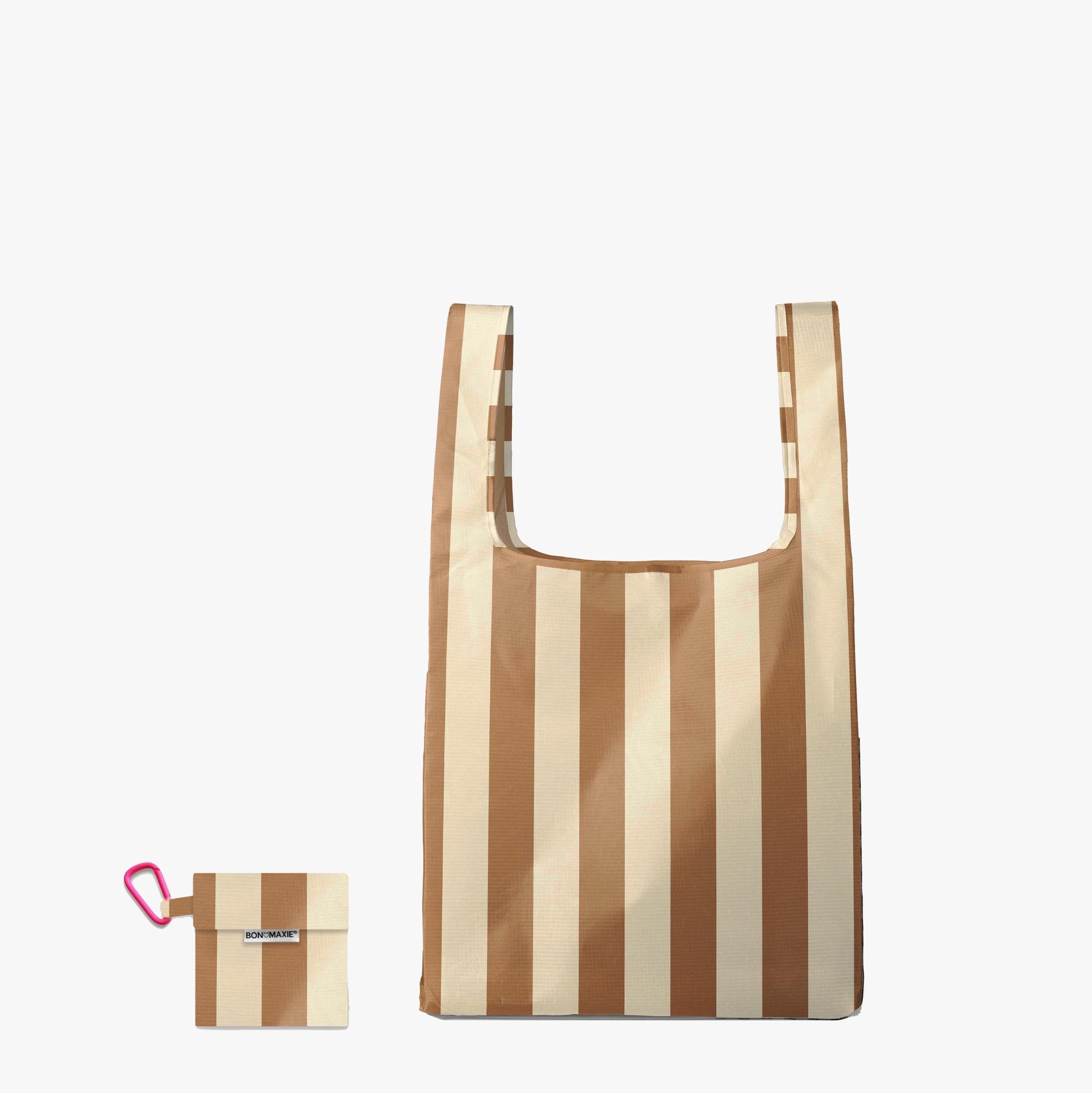 Reusable Shopping Bag - 2 Sizes - Tan/Beige Stripe Reusable Shopping Bags Mini