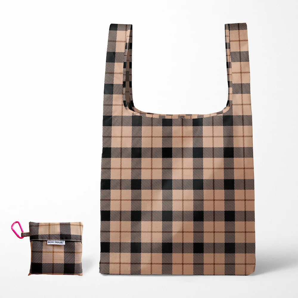 Reusable Shopping Bag - Tan Tartan Bon Maxie