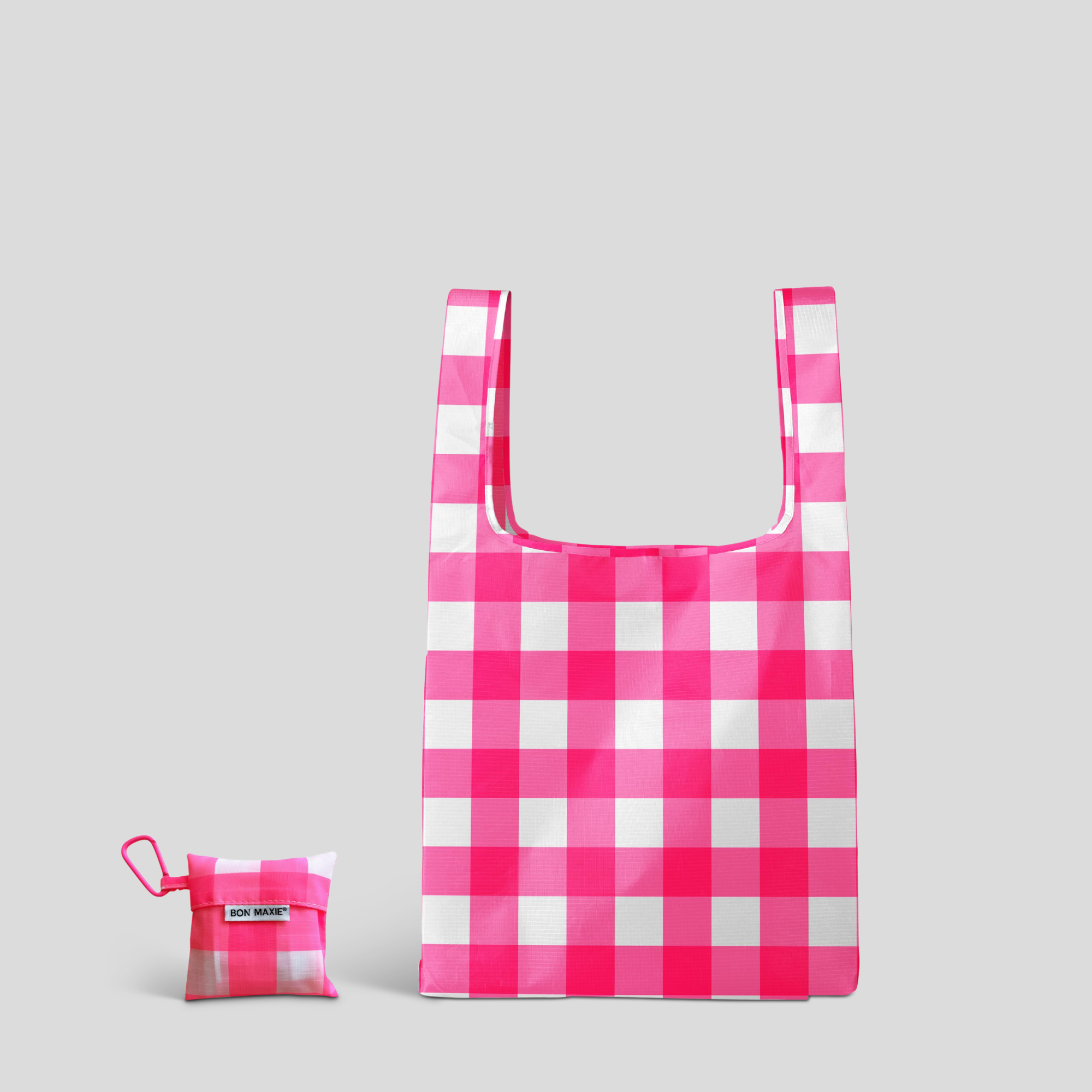 Reusable Shopping Bag - 2 Sizes -- Neon Pink Gingham