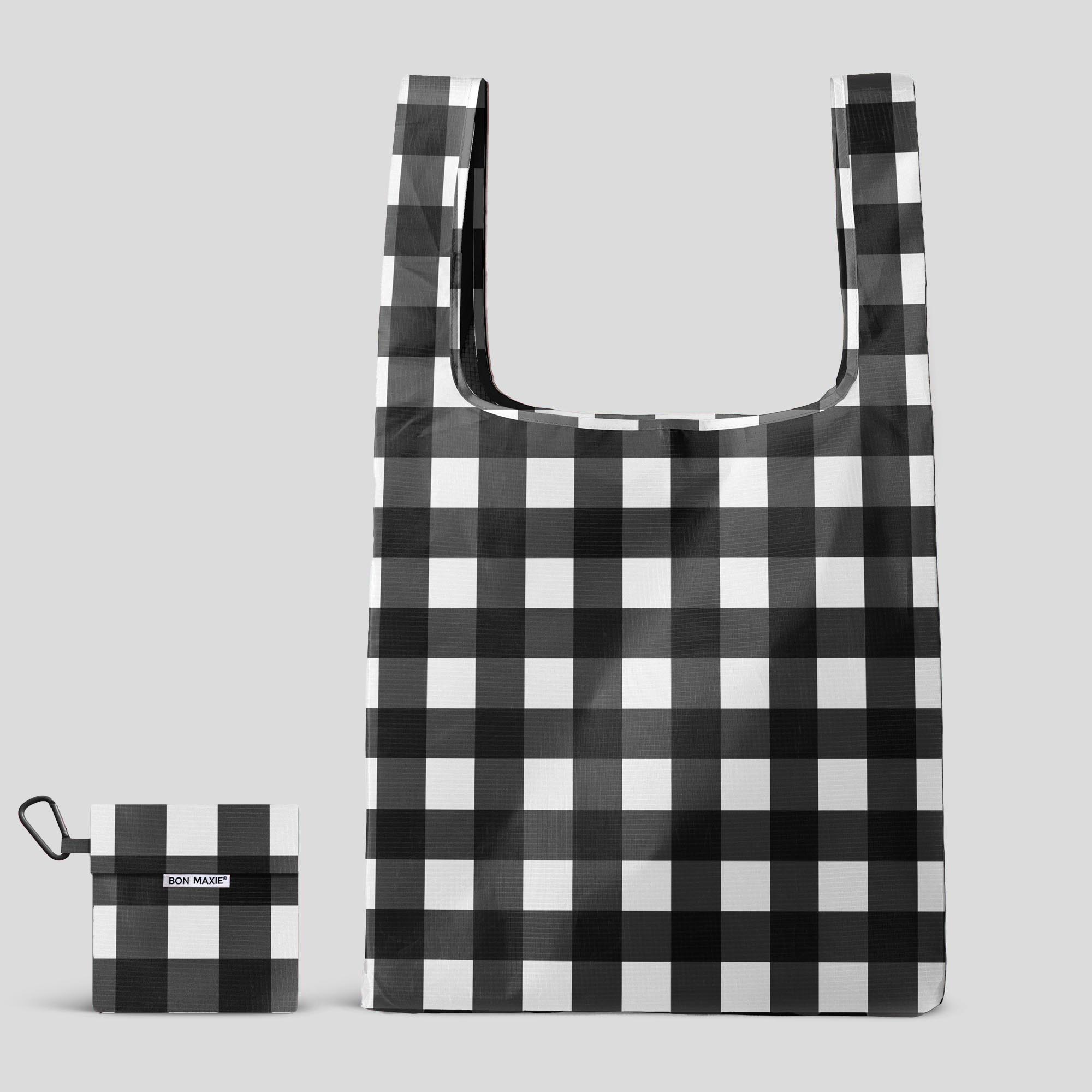 Reusable Shopping Bag - 2 Sizes -- Black Large Gingham