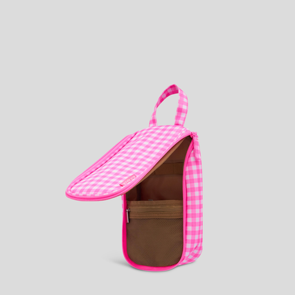 Slimline Hanging Toiletry Bag – Neon Pink Gingham