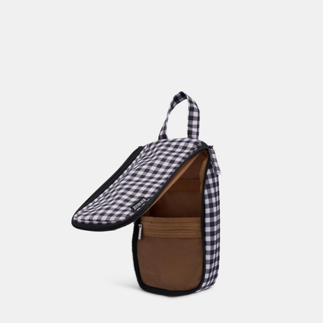 The Slimline Hanging Toiletry Bag - Black Gingham