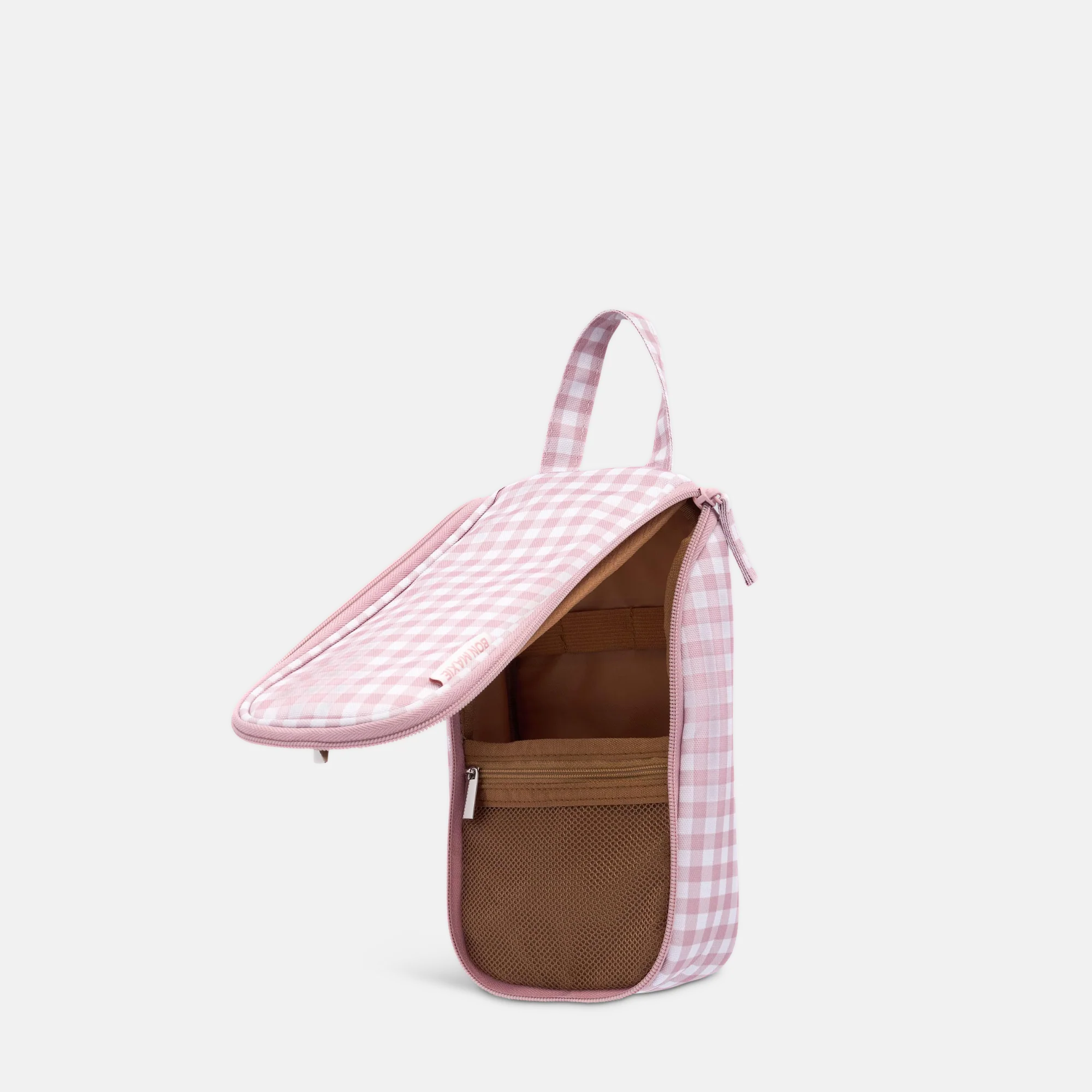 Slimline Washable Hanging Toiletry Bag -- Milk Tea Gingham