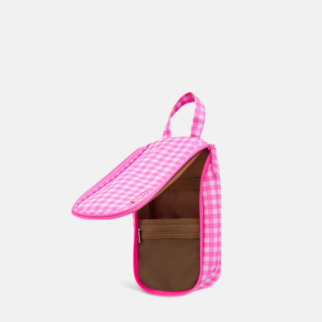 The Slimline Hanging Toiletry Bag - Neon Pink Gingham