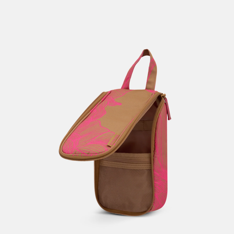 Slimline Hanging Toiletry Bag - Tan/Neon Pink Floral