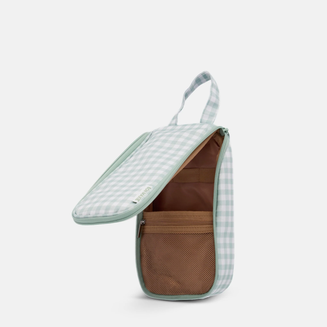 The Slimline Hanging Toiletry Bag - Sage Gingham