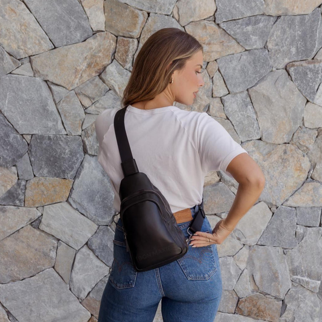 Multiwear Leather Crossbody Sling Bag -- Black