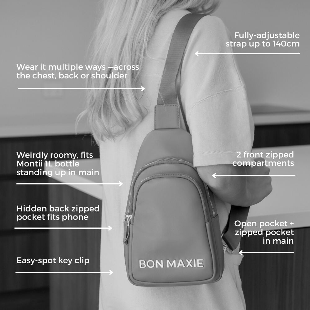 Multiwear Leather Crossbody Sling Bag -- Black Bold Logo