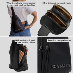 Multiwear Leather Crossbody Sling Bag -- Black Bold Logo