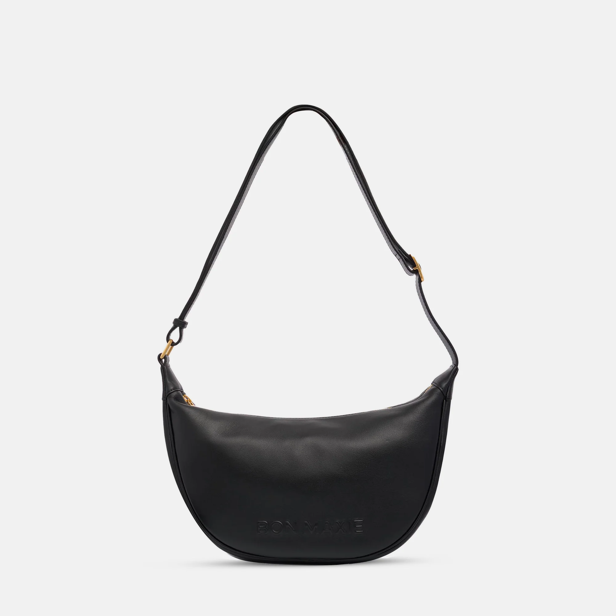 Slouchy Crescent Crossbody Bag in smooth nappa leather -- Black