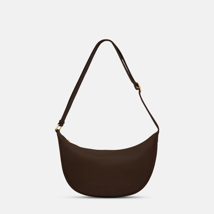 Slouchy Crescent Crossbody Bag in smooth nappa leather - Dark Chocolate