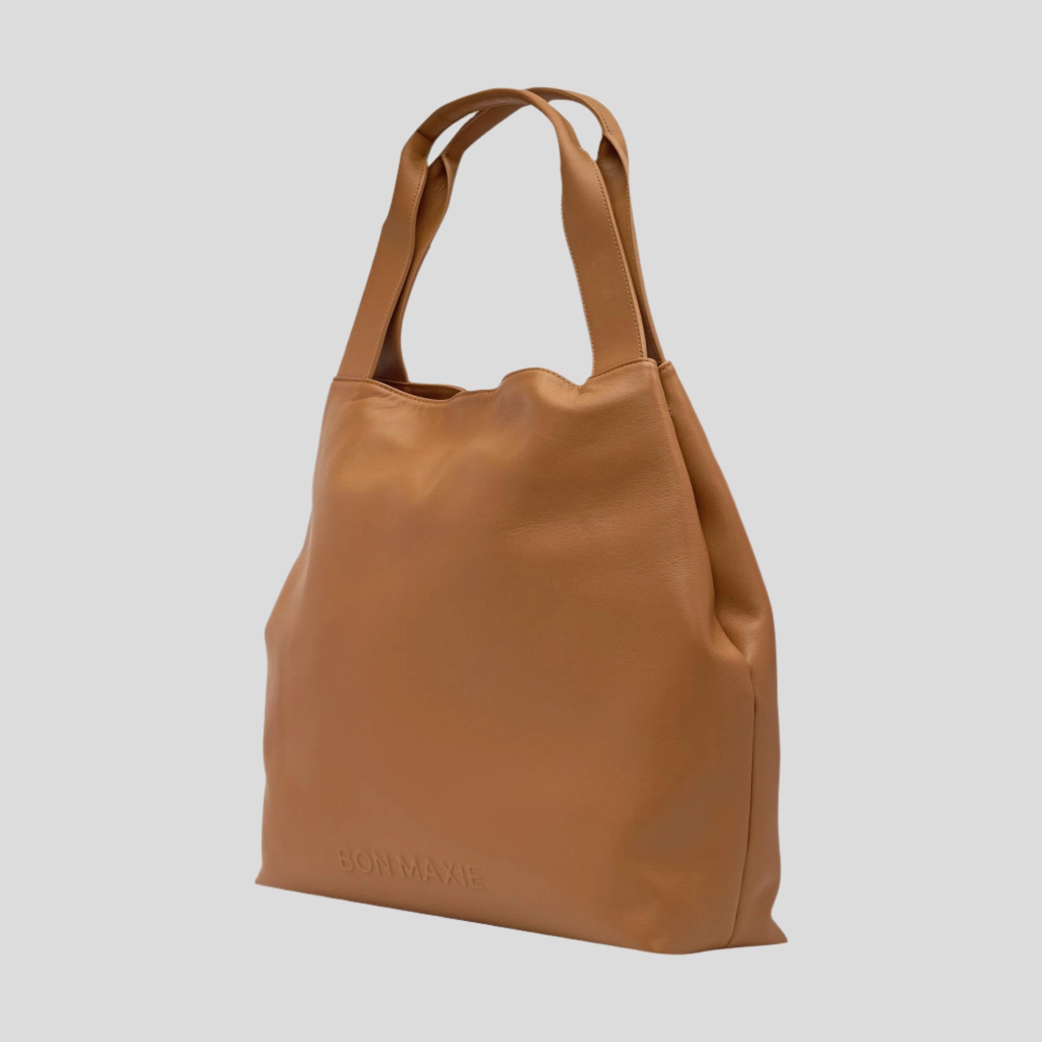 Slouchy Leather Hobo Tote Bag -- Tan