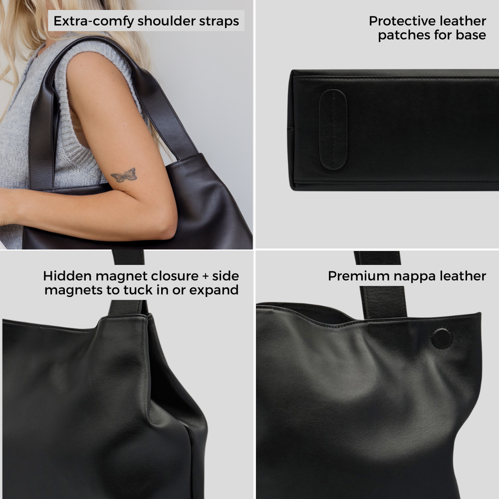 Slouchy Leather Hobo Tote Bag -- Black