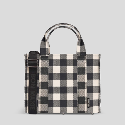 Small Structured Tote Bag -- Black Gingham