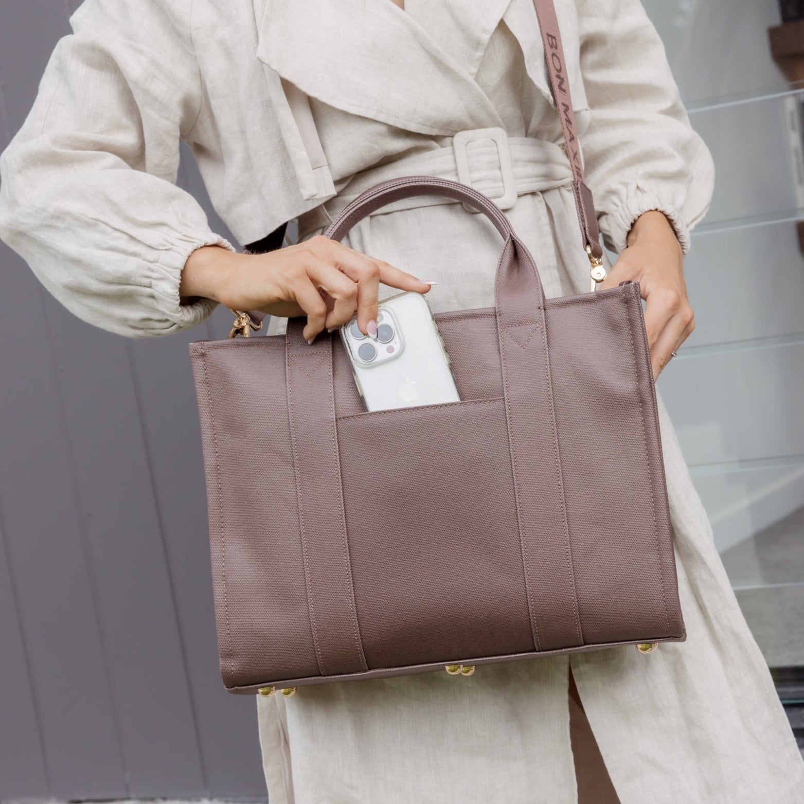 Small Bon Vivant Structured Tote Bag -- Chocolate