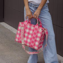 Small Bon Vivant Structured Tote Bag -- Neon Pink Gingham