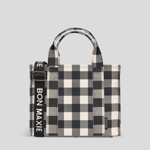 Small Bon Vivant Structured Tote Bag 3.0 - Mini Tote Black Gingham Tote Bag Gunmetal