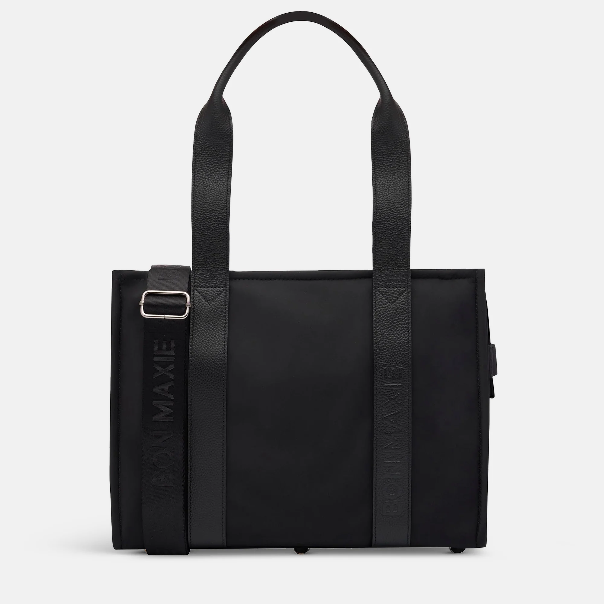 Small Structured Tote Bag in nylon with leather -- Black