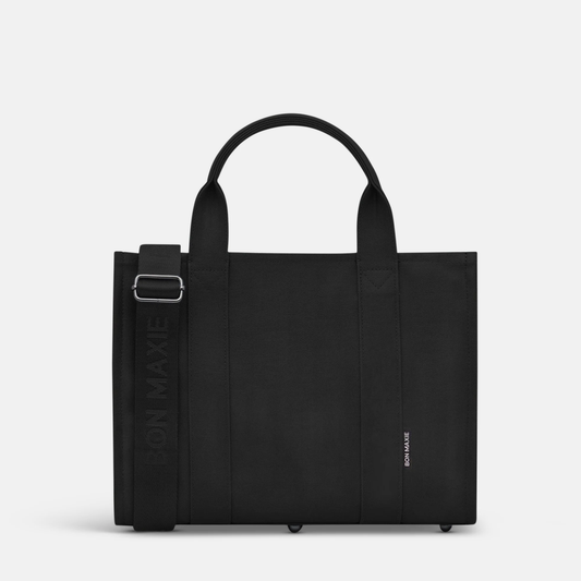 Medium Structured Tote Bag - Black Coated Canvas